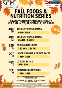 Cover photo for Foods and Nutrition Series at the Stanly County Library