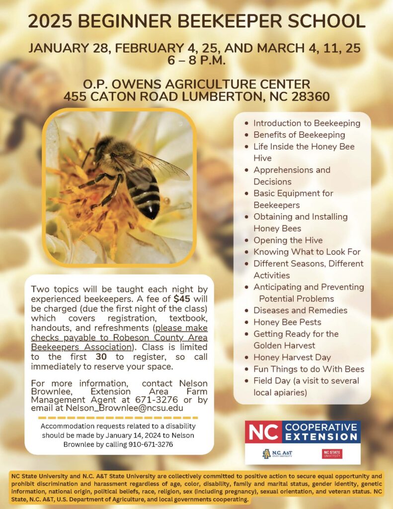 2025 Beginner Beekeeper School N.C. Cooperative Extension