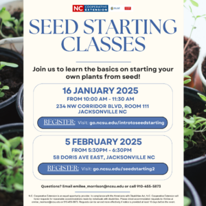 Flyer for classes, features seedlings and text information about the class.