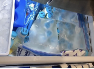 keeping bottles of milk and juicecold with ice and freezer packs