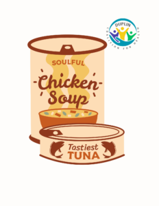 Duplin Coalition for Health logo with large image of cartoon canned food items