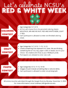 Red and White Week Flyer that explains each contest that 4-H'ers can enter.