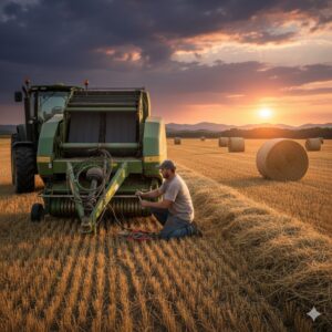 hay baler in a field